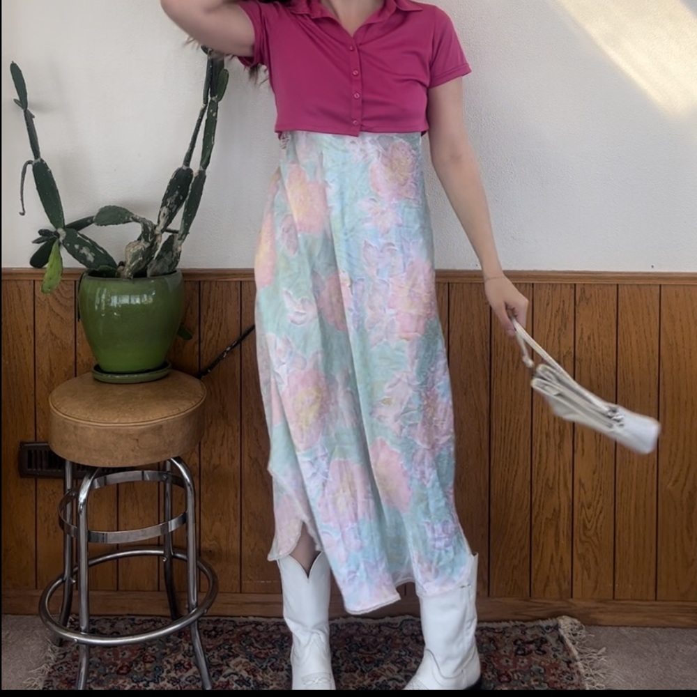 Pastel flower vintage designer maxi slip dress!